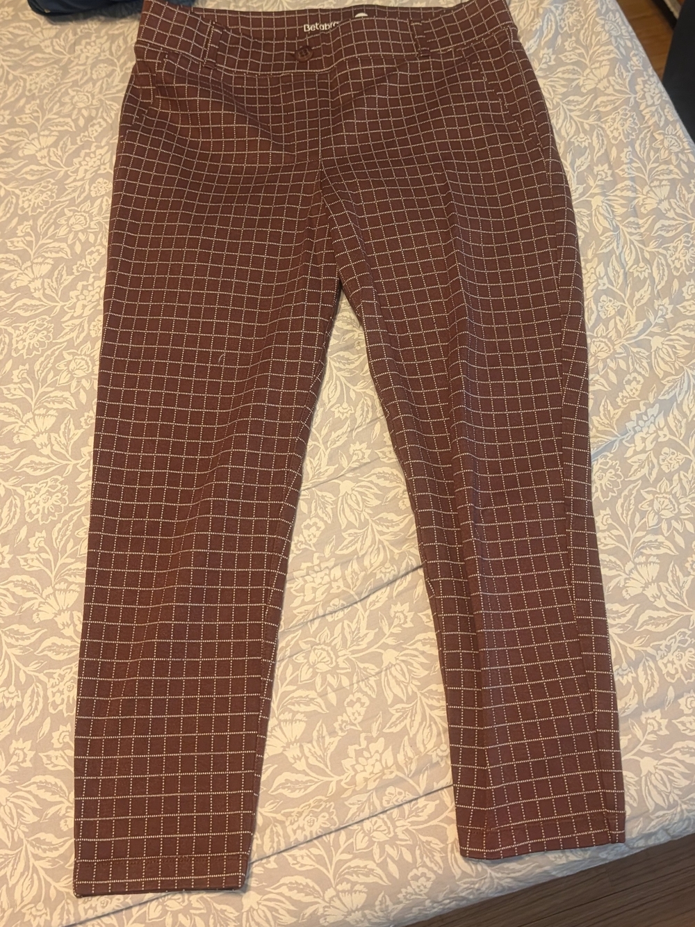 Betabrand Brown Grid Ankle Pants